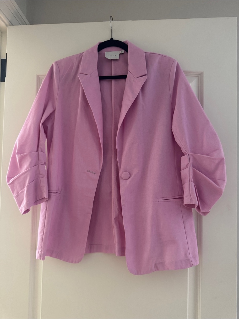 Lush Lavender-Pink Single-Button Ruched Sleeve Blazer